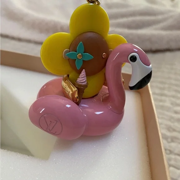 Louis Vuitton Pink Flamingo Key Holder with Gold and Blue Accents